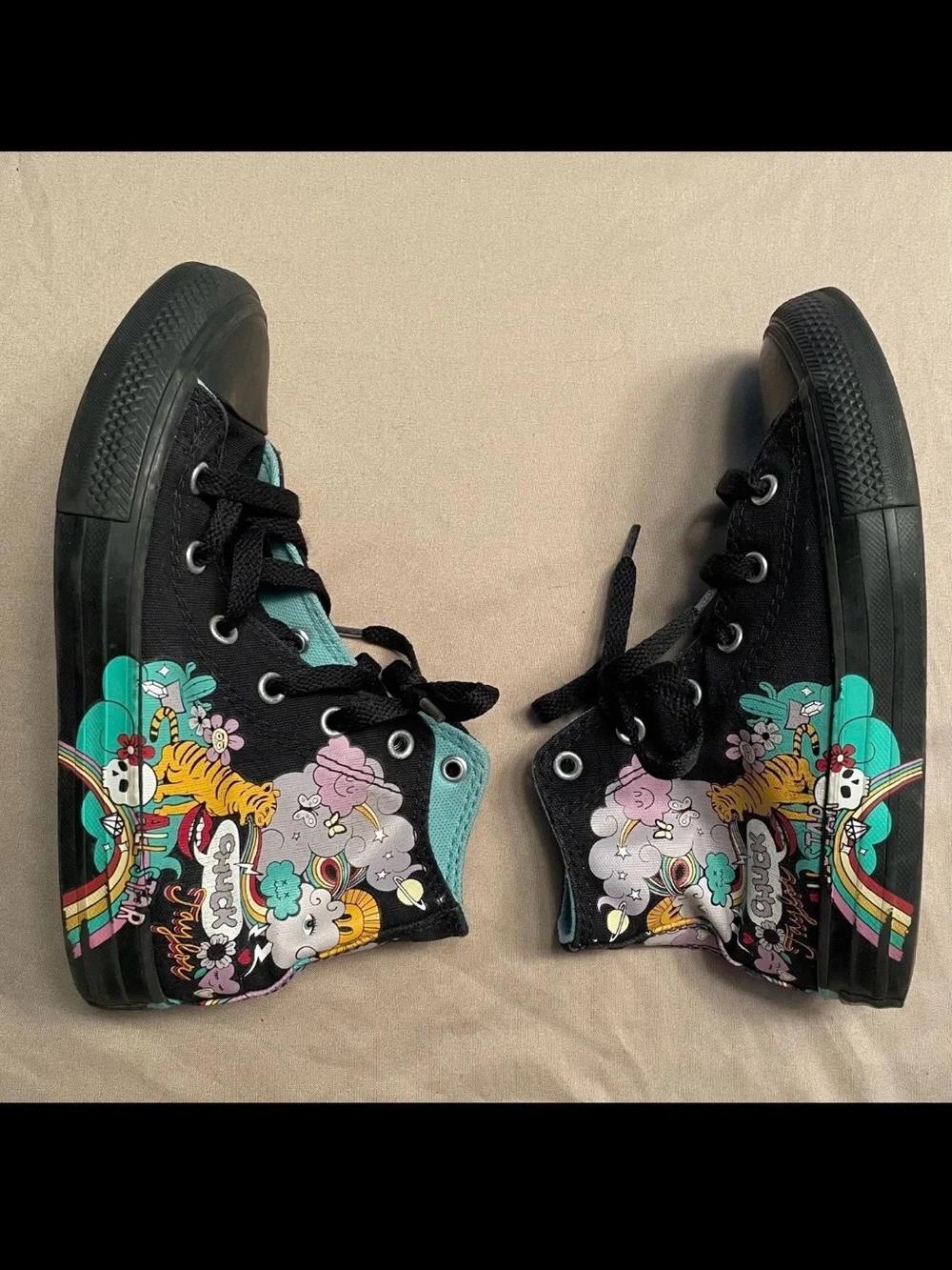 Converse Kids Black High-Top Sneakers with Rainbow and Character Graphics